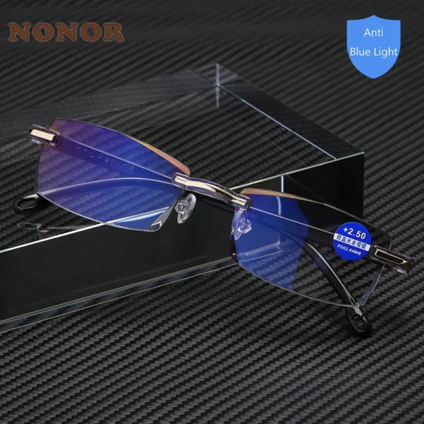 NONOR Anti Blue Rays Reading Glasses Men Presbyopia Goggles Vintage Rimless Eyewear Diopter +1.0 to 4.0