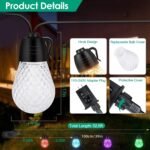 52.5FT Colorful Outdoor String Lights Smart RGB LED Patio Lights IP66 Waterproof Dimmable Hanging Light Bulbs With APP Remote Control 15 Bulbs - Image 8